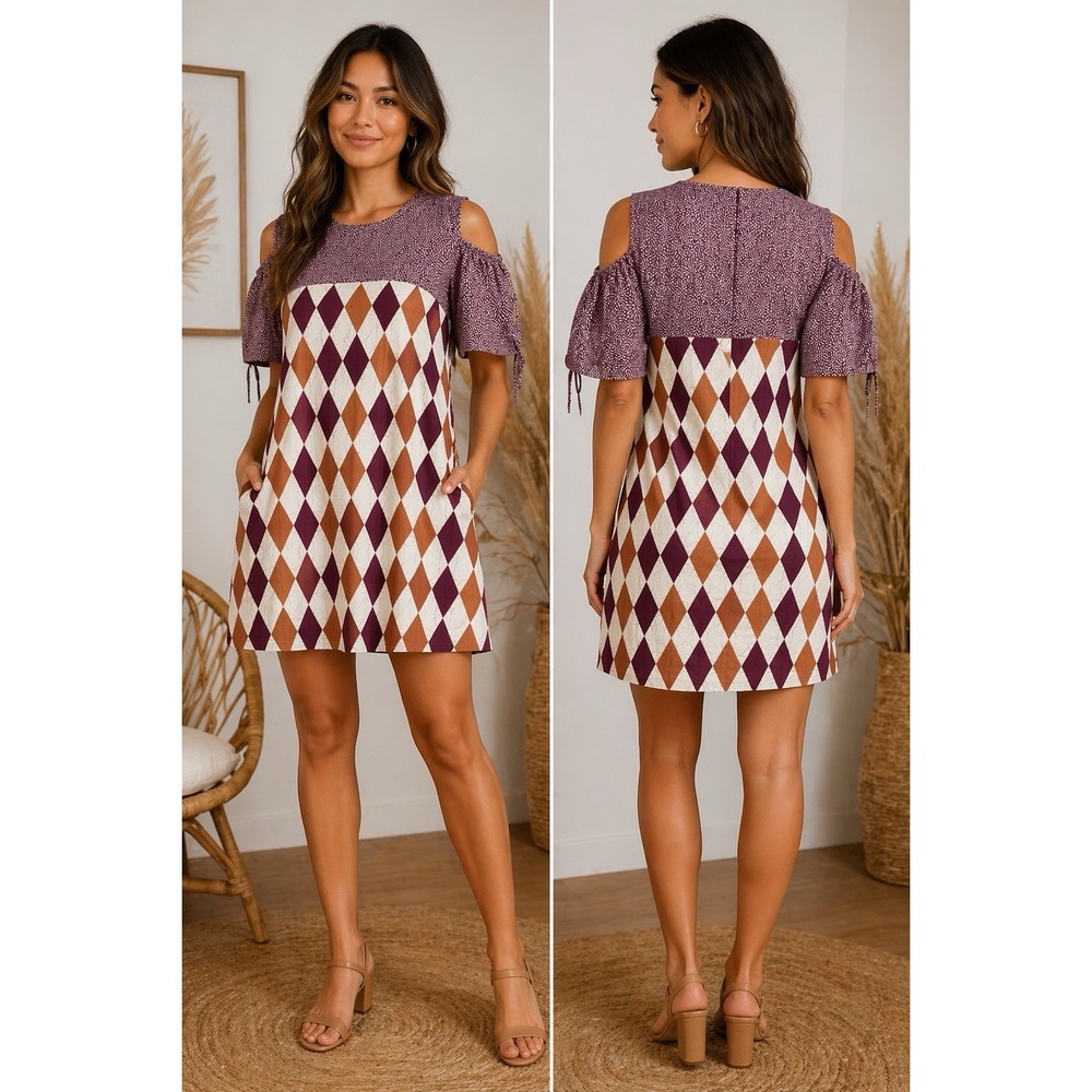 Batik Keris Cotton Dress Cold Shoulder Boho Print Size‎ M
